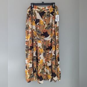 Beautiful XL Jessica Simpson floral brown and orange maxi skirt. NWT